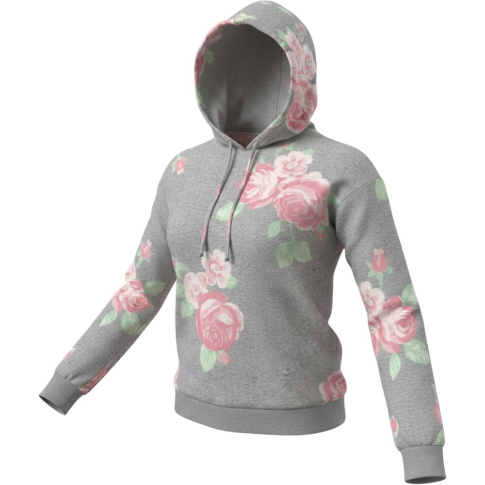 Just‎ Be Hoodie Floral Print Grey Pink Rose Lightweight Knit Pullover Large NWT
